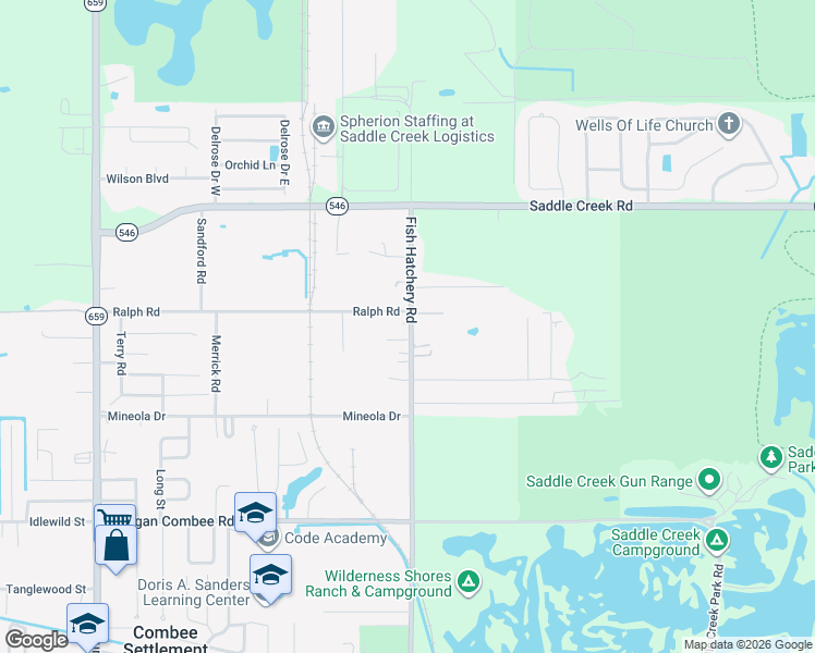 map of restaurants, bars, coffee shops, grocery stores, and more near 1726 Fish Hatchery Road in Lakeland