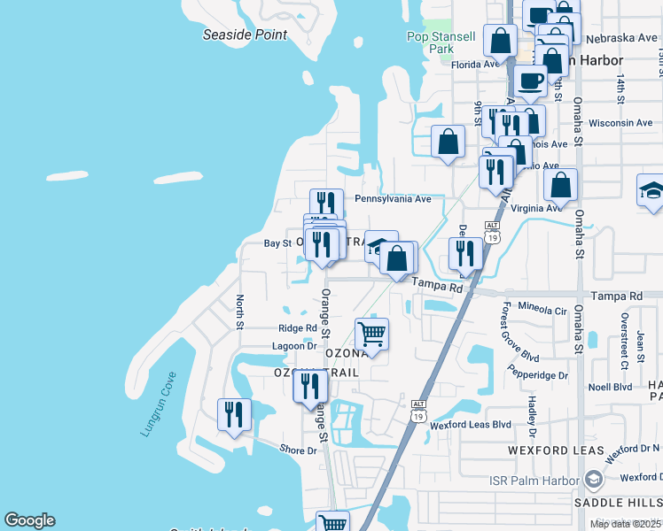 map of restaurants, bars, coffee shops, grocery stores, and more near 310 Orange Street in Palm Harbor