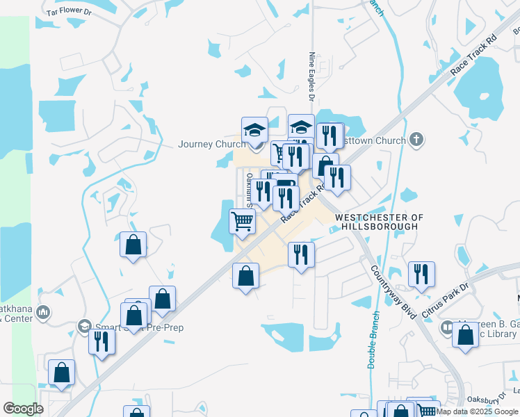 map of restaurants, bars, coffee shops, grocery stores, and more near 12632 Weston Drive in Tampa