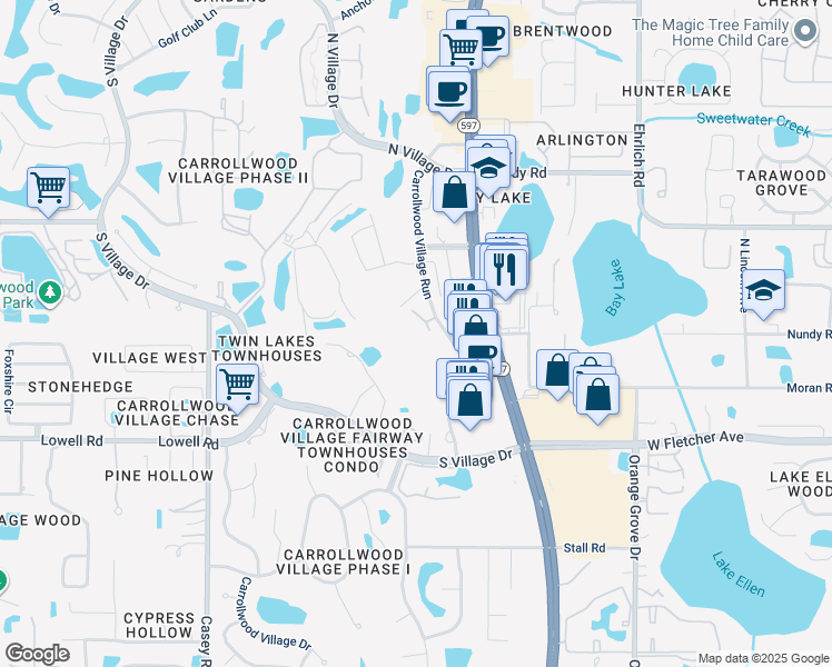 map of restaurants, bars, coffee shops, grocery stores, and more near 13618 Greenfield Drive in Tampa