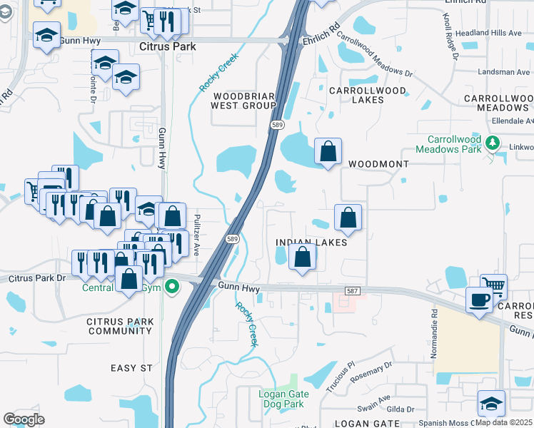 map of restaurants, bars, coffee shops, grocery stores, and more near 13027 Community Campus Drive in Tampa
