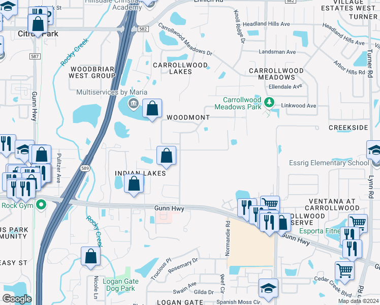 map of restaurants, bars, coffee shops, grocery stores, and more near 6407 Sea Lavender Lane in Tampa