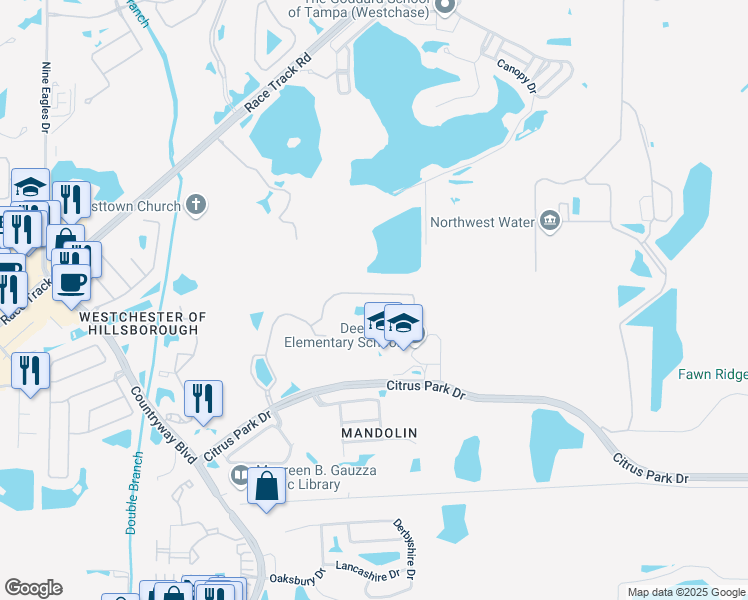 map of restaurants, bars, coffee shops, grocery stores, and more near 11636 Renaissance View Court in Tampa