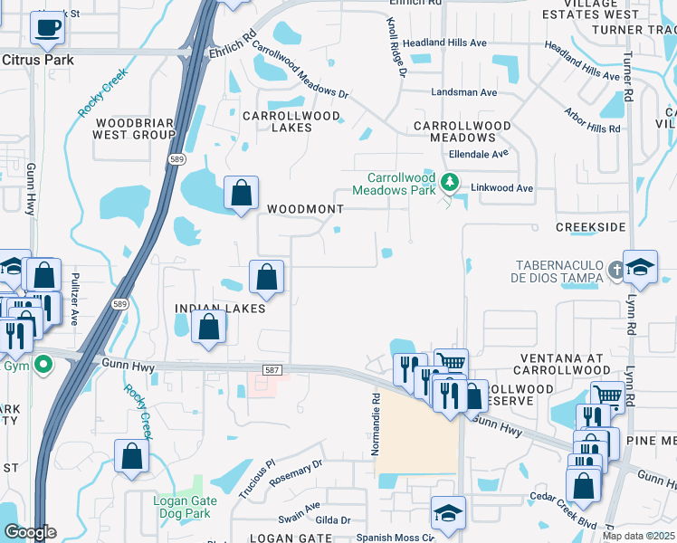 map of restaurants, bars, coffee shops, grocery stores, and more near 6305 Sea Lavender Lane in Tampa