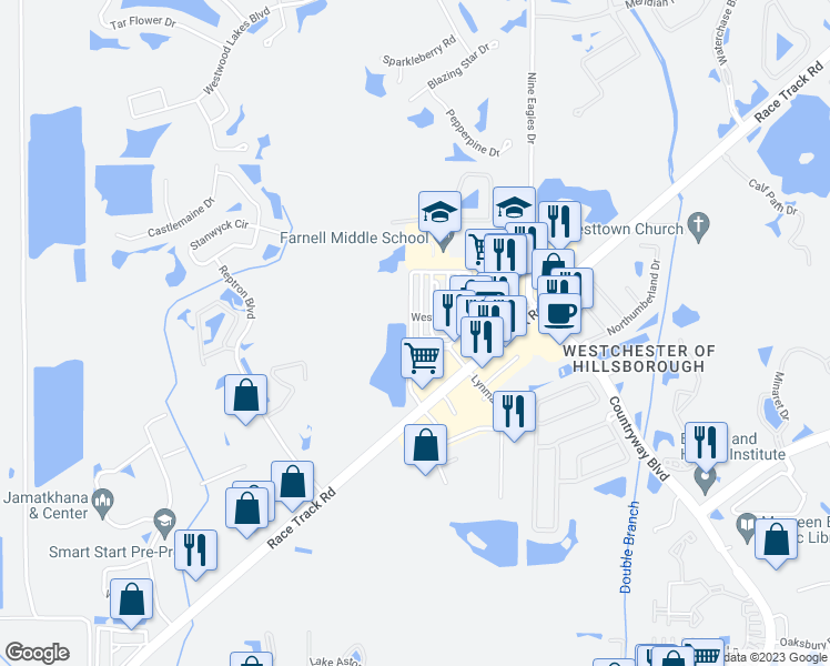 map of restaurants, bars, coffee shops, grocery stores, and more near 14115 Stowbridge Avenue in Tampa