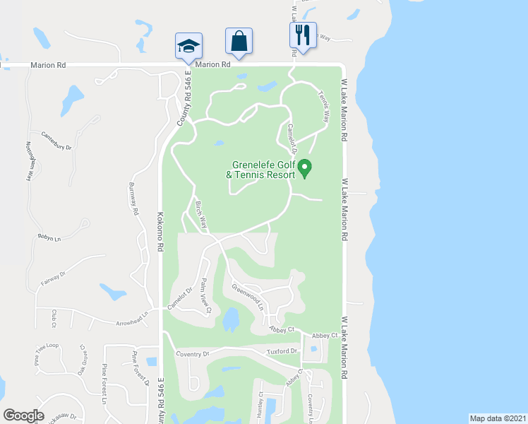 map of restaurants, bars, coffee shops, grocery stores, and more near 3323 Camelot Drive in Haines City