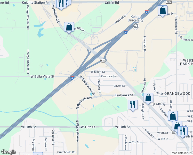 map of restaurants, bars, coffee shops, grocery stores, and more near 1914 Kendrick Lane in Lakeland