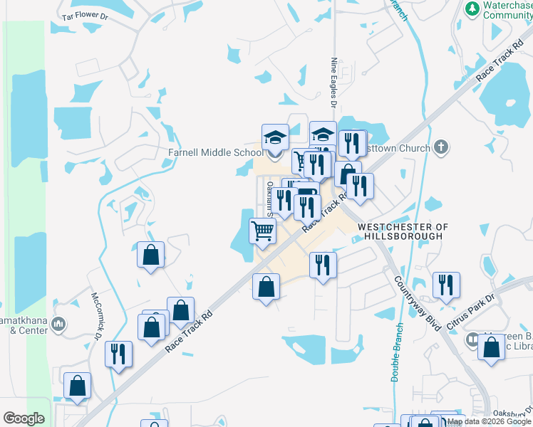 map of restaurants, bars, coffee shops, grocery stores, and more near 12632 Weston Drive in Tampa