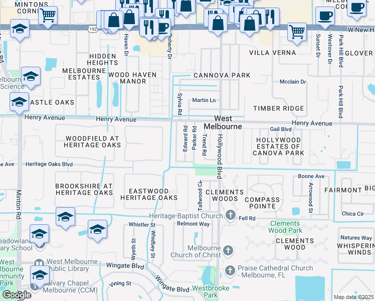 map of restaurants, bars, coffee shops, grocery stores, and more near 562 Edward Road in Melbourne