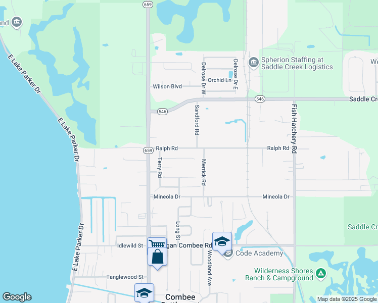map of restaurants, bars, coffee shops, grocery stores, and more near 2749 Ralph Road in Lakeland