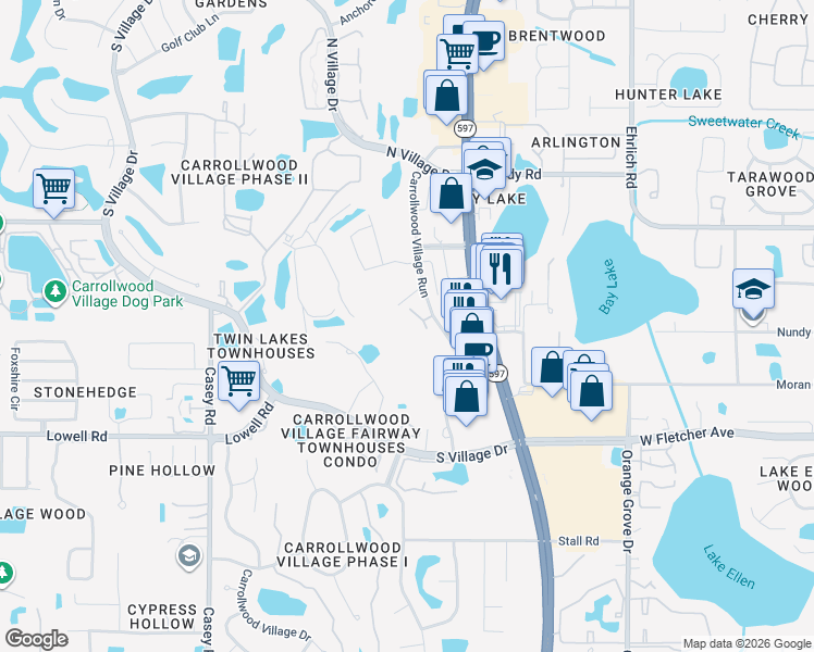 map of restaurants, bars, coffee shops, grocery stores, and more near 13618 Greenfield Drive in Tampa