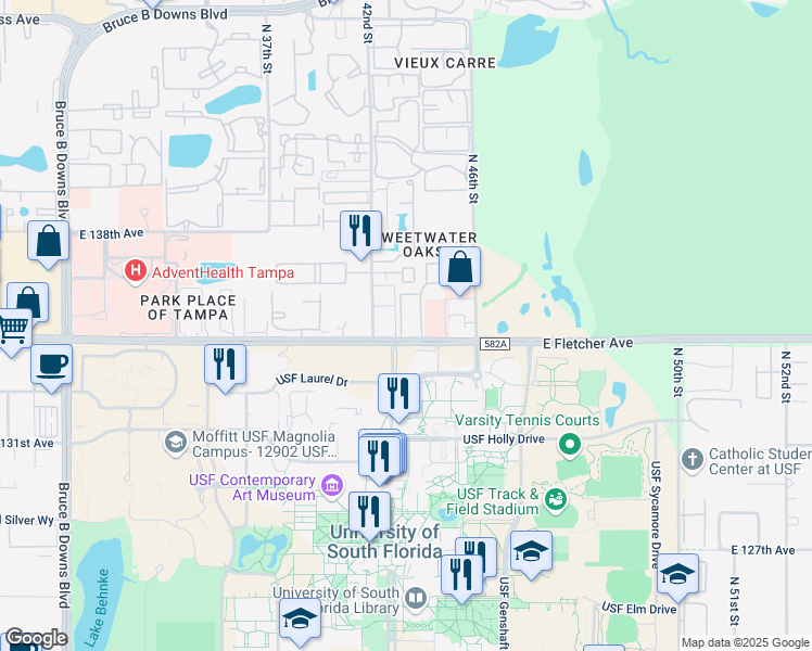 map of restaurants, bars, coffee shops, grocery stores, and more near 4309 Avalon Suites Terrace in Tampa