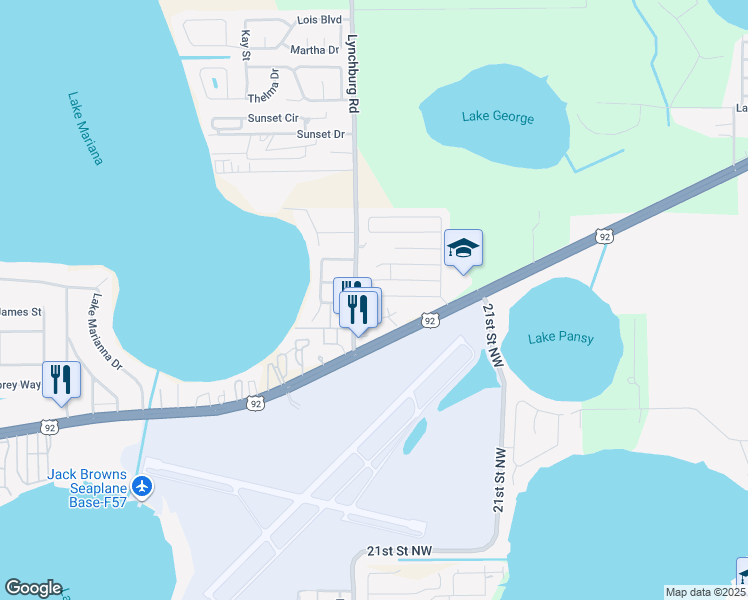 map of restaurants, bars, coffee shops, grocery stores, and more near 1850 U.S. 92 in Winter Haven