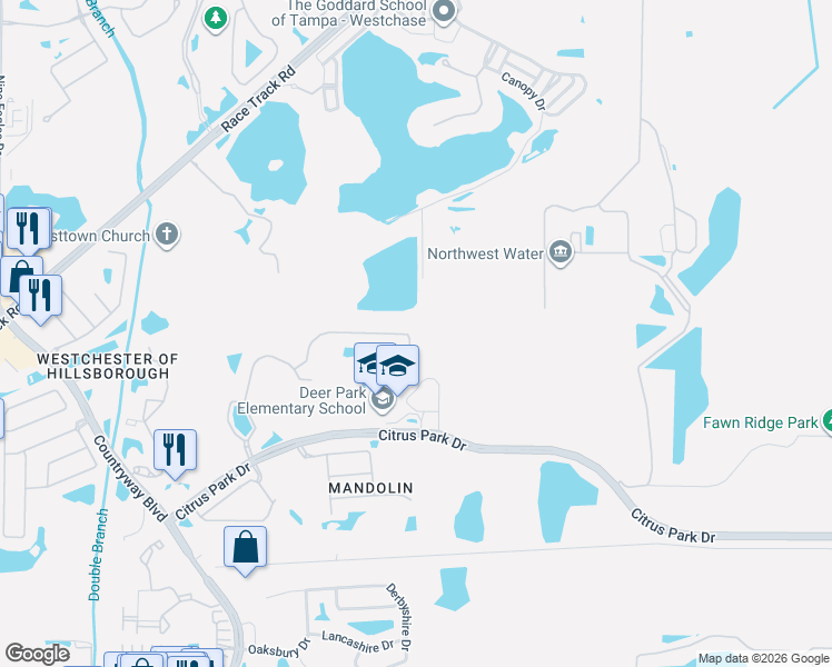 map of restaurants, bars, coffee shops, grocery stores, and more near 11613 Renaissance View Court in Tampa