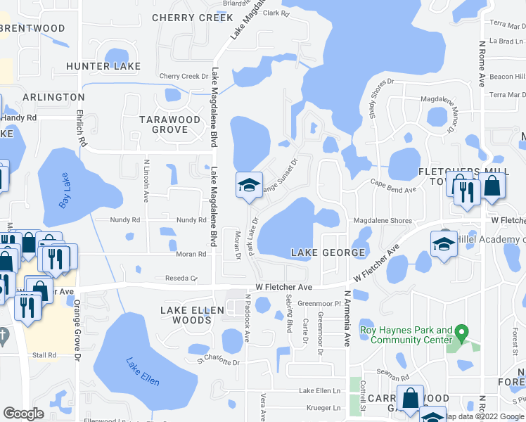 map of restaurants, bars, coffee shops, grocery stores, and more near in Tampa