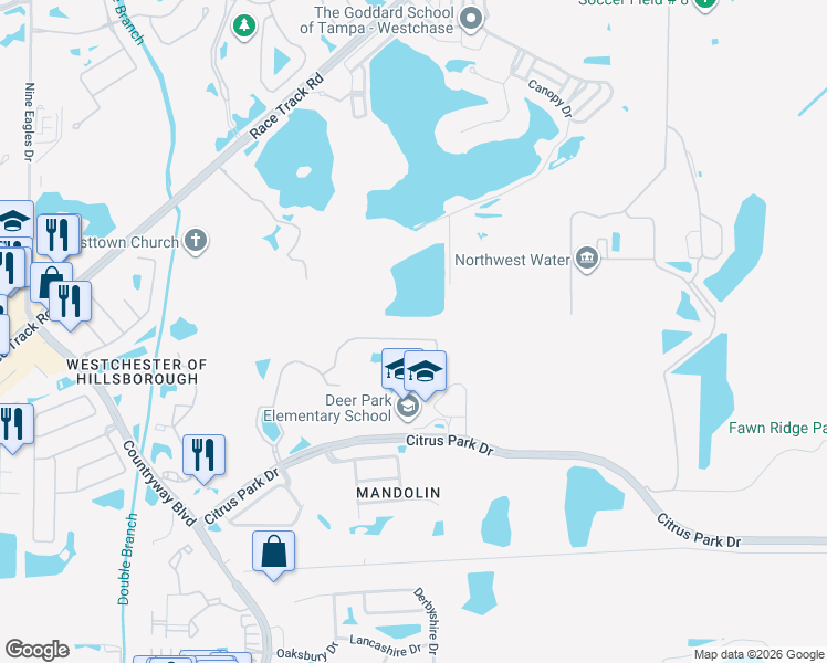 map of restaurants, bars, coffee shops, grocery stores, and more near 11632 Renaissance View Court in Tampa