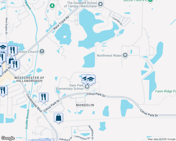 map of restaurants, bars, coffee shops, grocery stores, and more near 11632 Renaissance View Court in Tampa