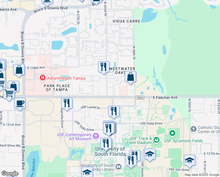 map of restaurants, bars, coffee shops, grocery stores, and more near 4309 Avalon Suites Terrace in Tampa