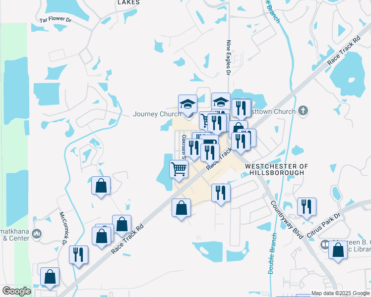 map of restaurants, bars, coffee shops, grocery stores, and more near 12632 Weston Drive in Tampa