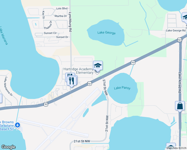 map of restaurants, bars, coffee shops, grocery stores, and more near 1400 U.S. 92 in Winter Haven
