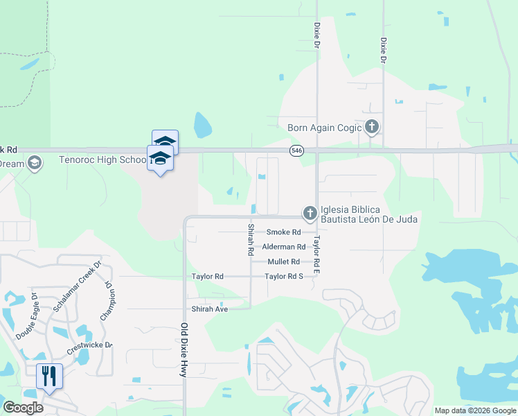map of restaurants, bars, coffee shops, grocery stores, and more near 8 Tower Manor Drive in Auburndale