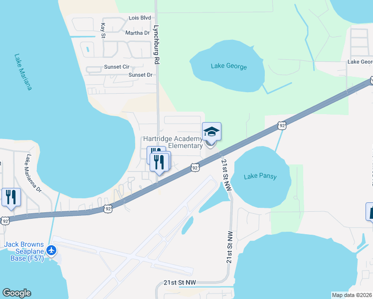 map of restaurants, bars, coffee shops, grocery stores, and more near 303 Winter Garden Court in Lake Alfred