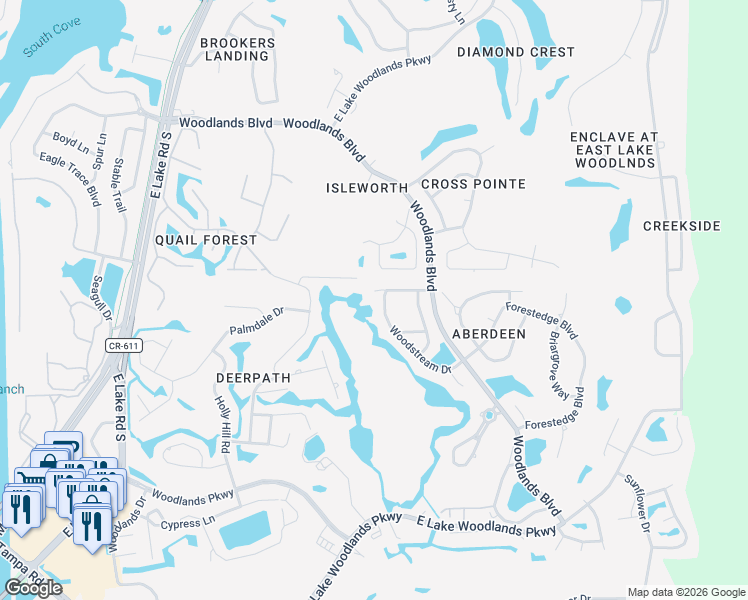 map of restaurants, bars, coffee shops, grocery stores, and more near 4738 Pebble Brook Drive in Oldsmar