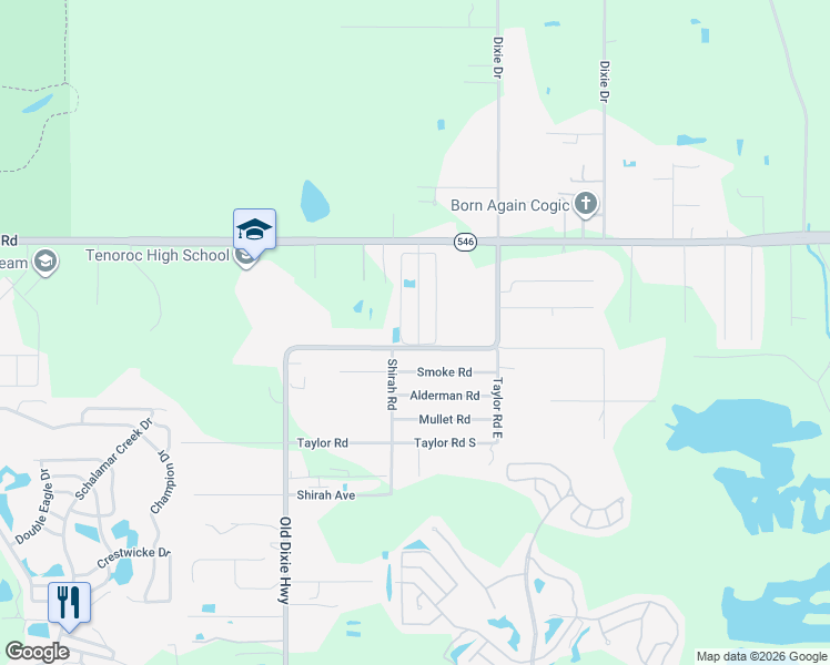 map of restaurants, bars, coffee shops, grocery stores, and more near 8 Tower Manor Drive in Auburndale