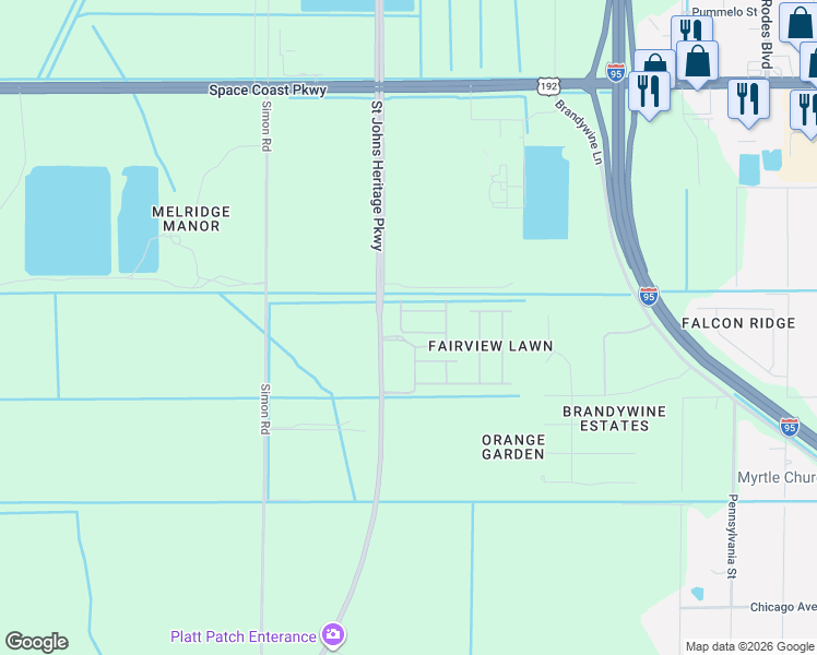 map of restaurants, bars, coffee shops, grocery stores, and more near 2505 Simon Road in Melbourne