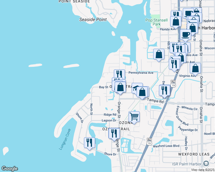 map of restaurants, bars, coffee shops, grocery stores, and more near 334 Bay Street in Palm Harbor