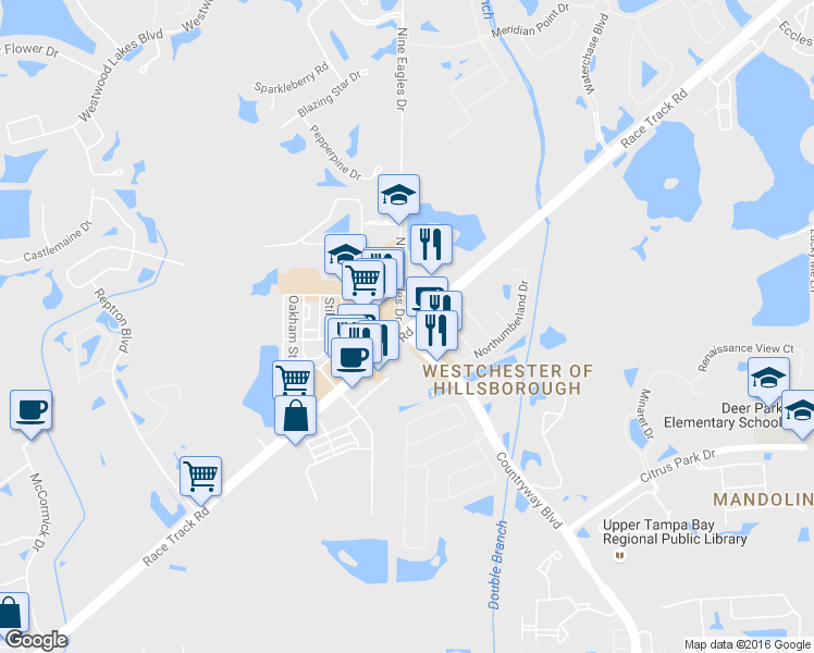 map of restaurants, bars, coffee shops, grocery stores, and more near 13901 9 Eagles Dr in Tampa
