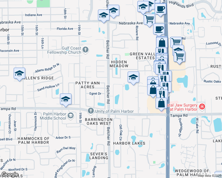 map of restaurants, bars, coffee shops, grocery stores, and more near in Palm Harbor