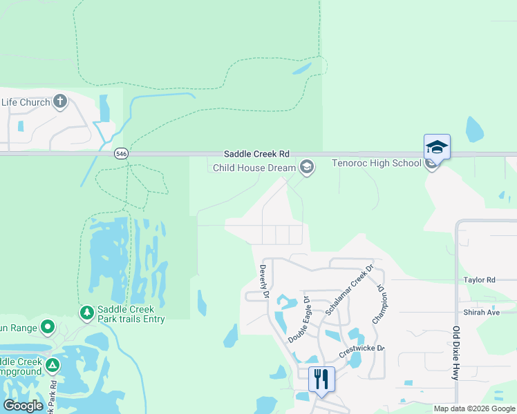 map of restaurants, bars, coffee shops, grocery stores, and more near 4241 Saddle Creek Road in Lakeland