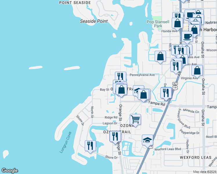 map of restaurants, bars, coffee shops, grocery stores, and more near 339 Lemon Street in Palm Harbor