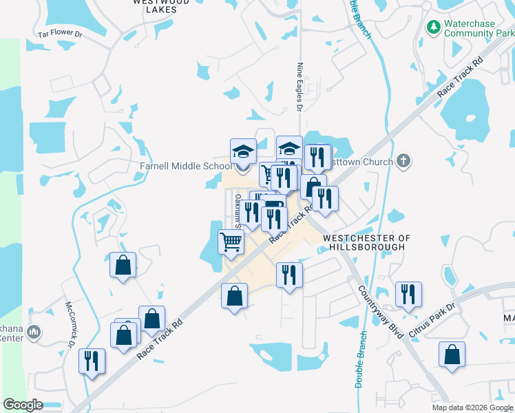 map of restaurants, bars, coffee shops, grocery stores, and more near 14143 Stilton Street in Tampa