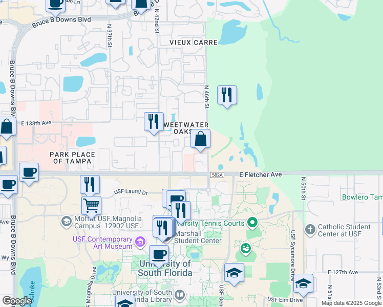 map of restaurants, bars, coffee shops, grocery stores, and more near 13612 Avalon Heights Boulevard in Tampa