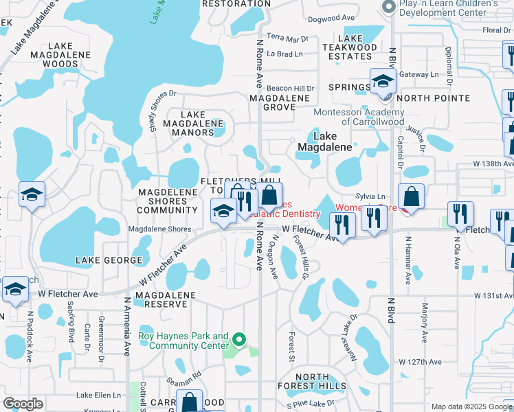 map of restaurants, bars, coffee shops, grocery stores, and more near 1712 Mill Run Circle in Tampa