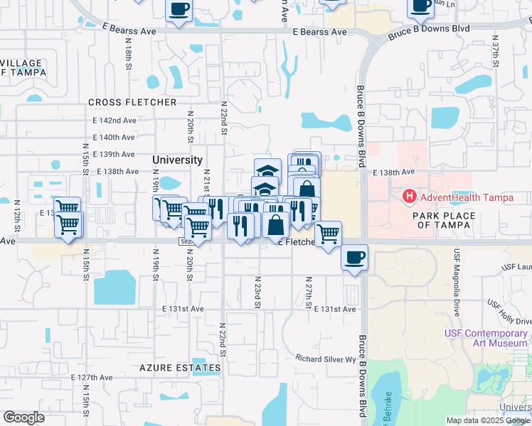 map of restaurants, bars, coffee shops, grocery stores, and more near 13609 North 22nd Street in Tampa