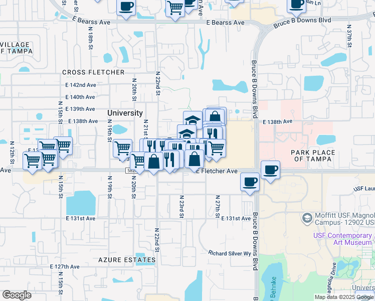 map of restaurants, bars, coffee shops, grocery stores, and more near 13609 North 22nd Street in Tampa