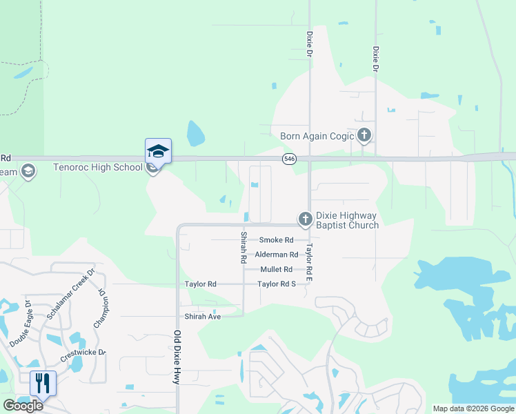 map of restaurants, bars, coffee shops, grocery stores, and more near 8 Tower Manor Drive in Auburndale