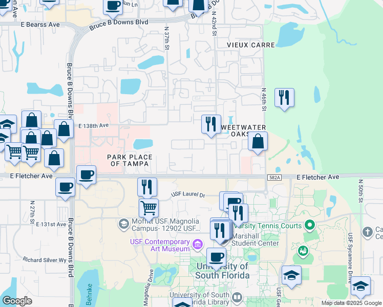 map of restaurants, bars, coffee shops, grocery stores, and more near 4050 Woodspring Lane in Tampa