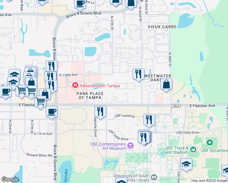 map of restaurants, bars, coffee shops, grocery stores, and more near 3701-3799 Dulcinea Blvd in Tampa