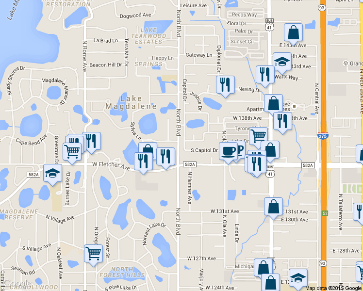 map of restaurants, bars, coffee shops, grocery stores, and more near 820 Proclamation Drive in Tampa
