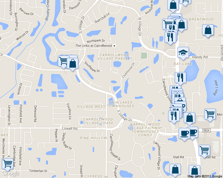 map of restaurants, bars, coffee shops, grocery stores, and more near 13811 Mill Cove Circle in Tampa