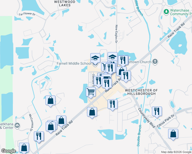 map of restaurants, bars, coffee shops, grocery stores, and more near 12630 Carlby Circle in Tampa