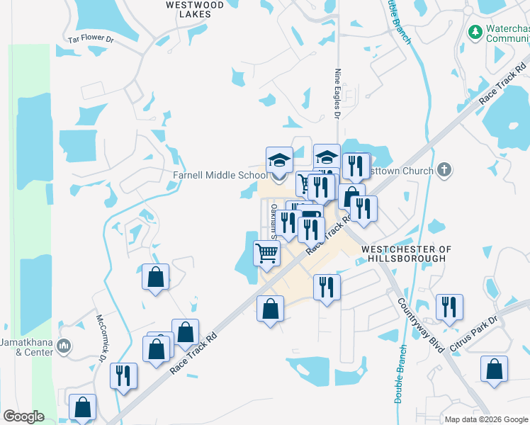map of restaurants, bars, coffee shops, grocery stores, and more near 14163 Stowbridge Avenue in Tampa