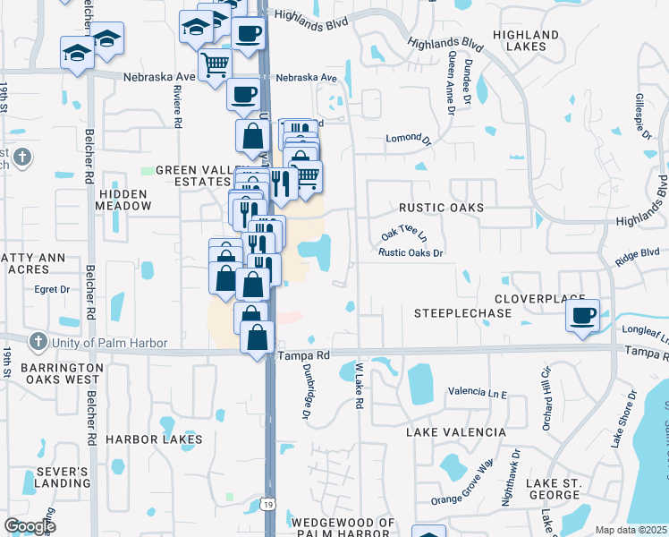 map of restaurants, bars, coffee shops, grocery stores, and more near 2690 Coral Landings Boulevard in Palm Harbor