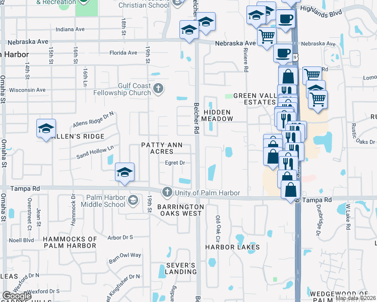 map of restaurants, bars, coffee shops, grocery stores, and more near in Palm Harbor