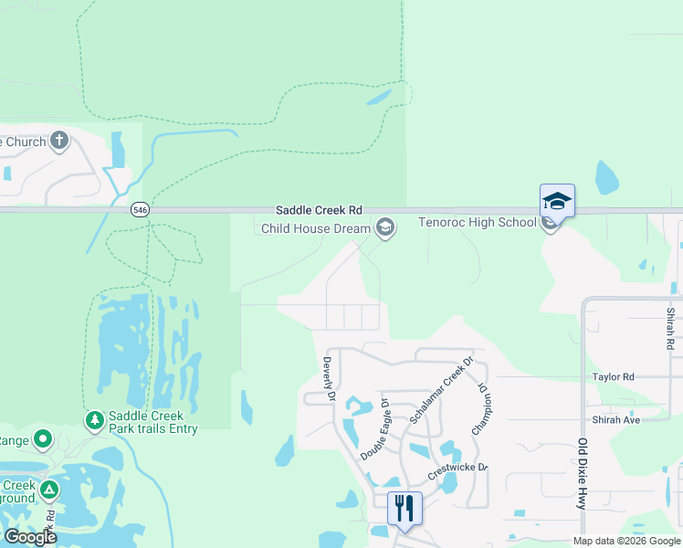 map of restaurants, bars, coffee shops, grocery stores, and more near 4225 Saddle Creek Road in Lakeland
