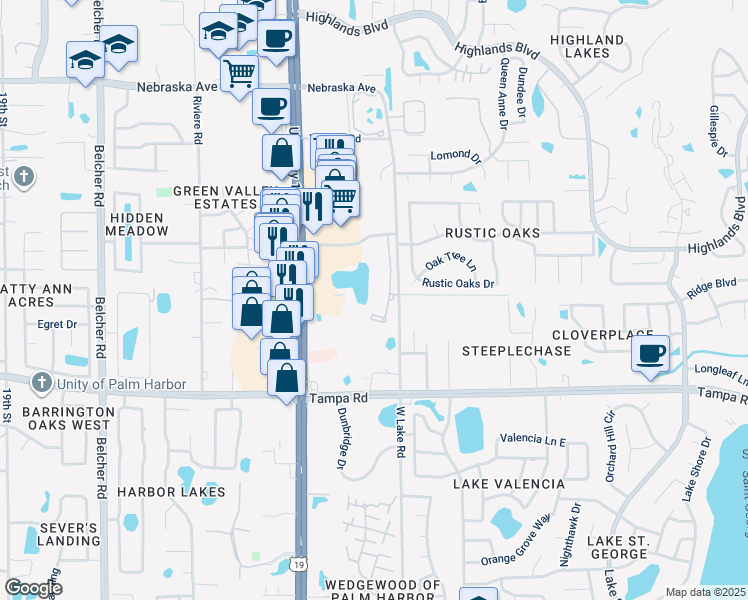 map of restaurants, bars, coffee shops, grocery stores, and more near 2690 Coral Landings Boulevard in Palm Harbor